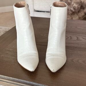 Steve Madden White Croc-Embossed Pointed Toe Ankle Boots